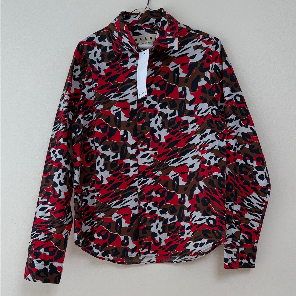 Marni Red and Brown Abstract Print Shirt
